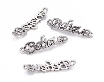 Believe Word Connectors Links Believe Pendants Word Bands Quote Pendant Links Antiqued Silver Word Pendants Inspirational Jewelry 10pcs