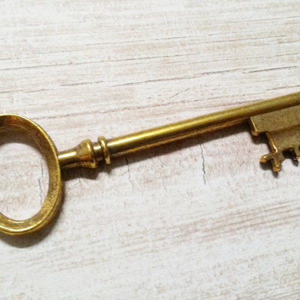 Large Key Pendant Antiqued Gold Key 80mm 3.14" Large Skeleton Key Steampunk Key Big Key Double Sided 3 Inch Key