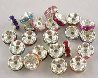 Rhinestone Spacer Beads Rhinestone Rondelle Beads Assorted Colors 7mm Beads Rondelle Spacer Beads 20 pieces Wholesale Beads