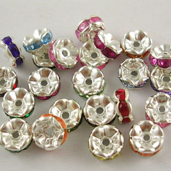 Rhinestone Spacer Beads Rhinestone Rondelle Beads Assorted Colors 7mm Beads Rondelle Spacer Beads 20 pieces Wholesale Beads