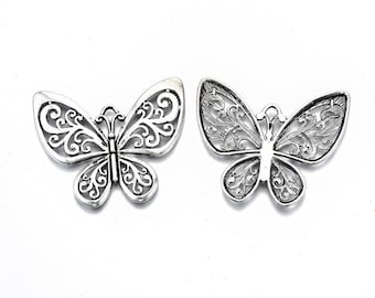 Large Butterfly Pendant Antiqued Silver Butterfly Charm Large Focal Pendant Big Charm 56mm