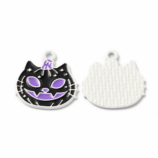 Charmes de chat noir Charmes de citrouille de chat noir Charmes d'émail Jack o Lantern Charms Silver Halloween Charms 21mm 2pcs