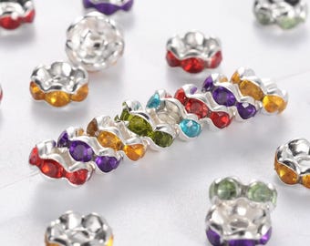 Rhinestone Spacer Beads Rhinestone Rondelle Beads Assorted Colors 7mm Beads Rondelle Spacer Beads 20 pieces Wholesale Beads