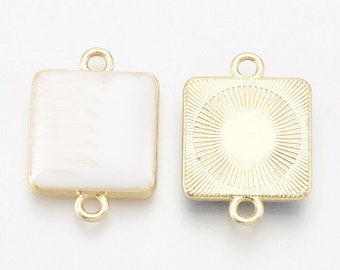 Enamel Charms Square Connector Pendants Link Charms White Gold Jewelry Findings Set 2pcs