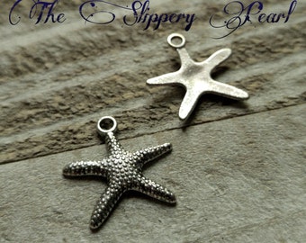 Starfish Charms Starfish Pendants Silver Starfish Charms Antiqued Silver Charms Nautical Charms Ocean Charms Sea Life Charms 10 pieces