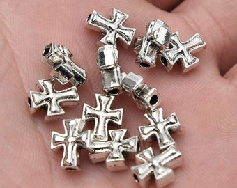 Cross Beads Antiqued Silver Spacer Beads Metal Cross Beads Cross Spacers Sideways Cross 10mm Beads Religious Beads 10pcs