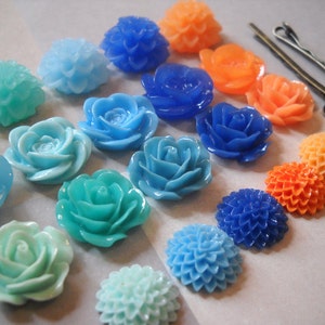 Bobby Pins Flower Cabochons Hair Pins DIY Kit Makes 15 Finished Bobby Pins Hair Accessories Flower Flatbacks Silver Bobby Pins Kit YOU PICK image 2