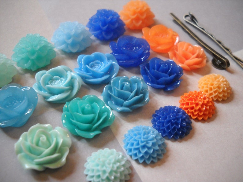 Bobby Pins Flower Cabochons Hair Pins DIY Kit Makes 15 Finished Bobby Pins Hair Accessories Flower Flatbacks Silver Bobby Pins Kit YOU PICK image 2