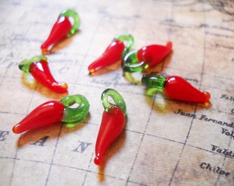 Pendentifs en verre de piment chili, piments rouges, pendentifs en verre au chalumeau, breloques en verre de piment, breloques en piment rouge, 10 pcs 17 mm PRE