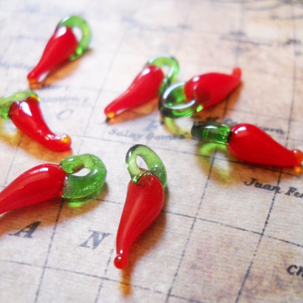 Pendentifs en verre de piment chili, piments rouges, pendentifs en verre au chalumeau, breloques en verre de piment, breloques en piment rouge, 10 pcs 17 mm PRE