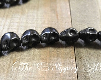 Skull Beads Black Skull Beads Black Beads Wholesale Beads 9mm Beads 9mm Skull Beads Gothic Beads Howlite Bulk Beads Full Strand 40 pieces