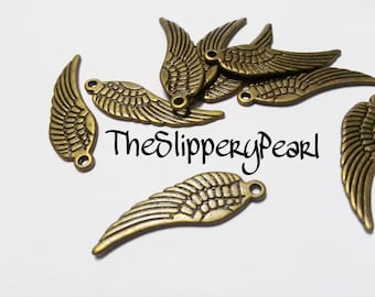 Angel Wing Charms Wing Pendants Antiqued Bronze Wing Charms Bronze Charms 1 inch Wings Double Sided 30mm 10 pieces