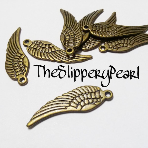 Angel Wing Charms Wing Pendants Antiqued Bronze Wing Charms Bronze Charms 1 inch Wings Double Sided 30mm 10 pieces