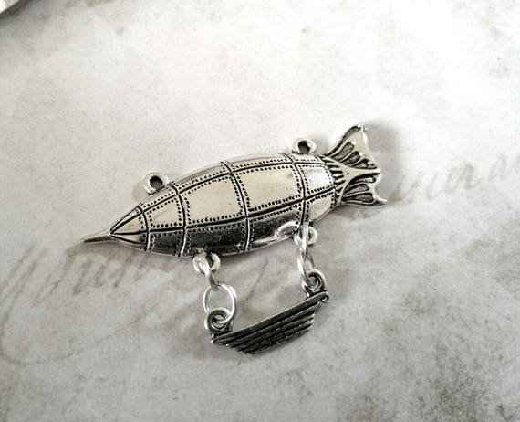 Steampunk Pendant Antiqued Silver Submarine Charm Blimp Charm Airship