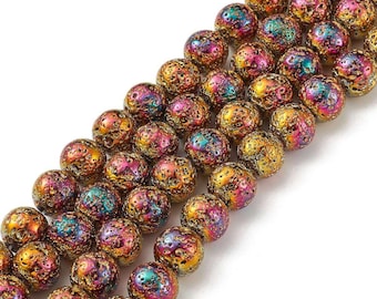 Cuentas de lava electrochapadas, cuentas arcoíris de 10 mm, piedra de lava natural irregular, 10 unidades, RESERVA