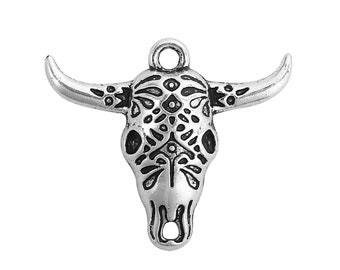 Longhorn Charms Cow Skull Connector Pendants Antiqued Silver Charms Southwestern Charms 2pcs