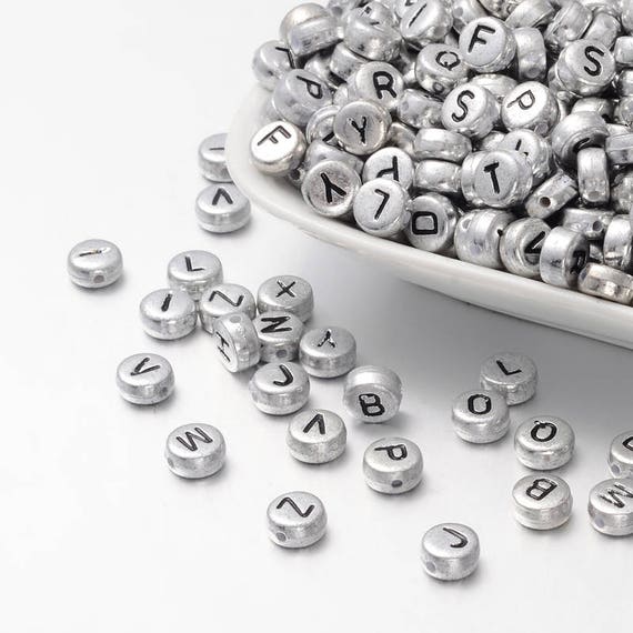 Letter Beads Alphabet Beads Silver Letter Beads Silver Alphabet Beads Wholesale Beads Bulk Beads 50 Pieces 7mm Etsy
