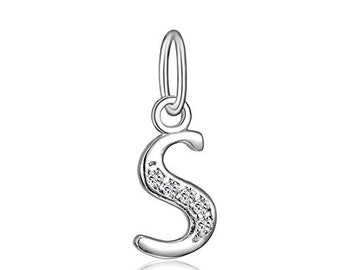 Alphabet Charm Alphabet Pendant Sterling Silver Letter Charm Initial Charm Letter S Charm Rhinestone Initial 925 Sterling