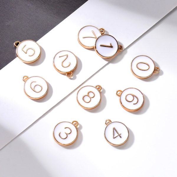 Number Charms Set Gold Enamel Number Charms Typewriter Key Charms Gold White Enamel Charms 1 Set