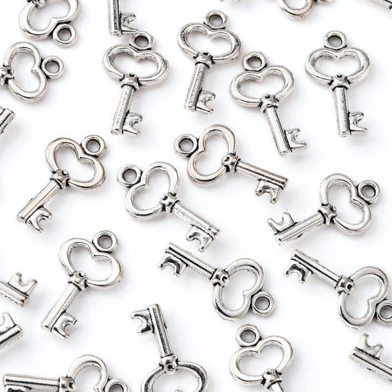 Silber Schlussel Charms Antik Silber Charms Herz Schlussel Charms Miniatur Schlussel Skelett Schlussel Tiny Key Charms BULK Charms 15 mm 50 Stuck Etsy