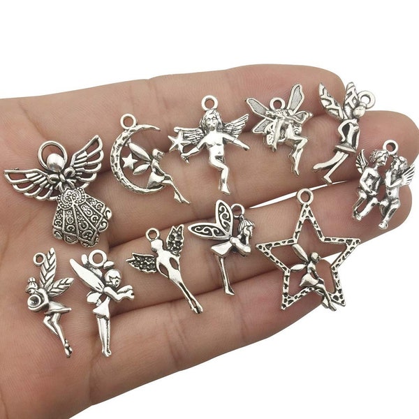 Fairy Charms Angel Charms Antiqued Silver Assorted Charms Lot Silver Angel Charms Mixed Charms Wholesale Charms 6 pieces