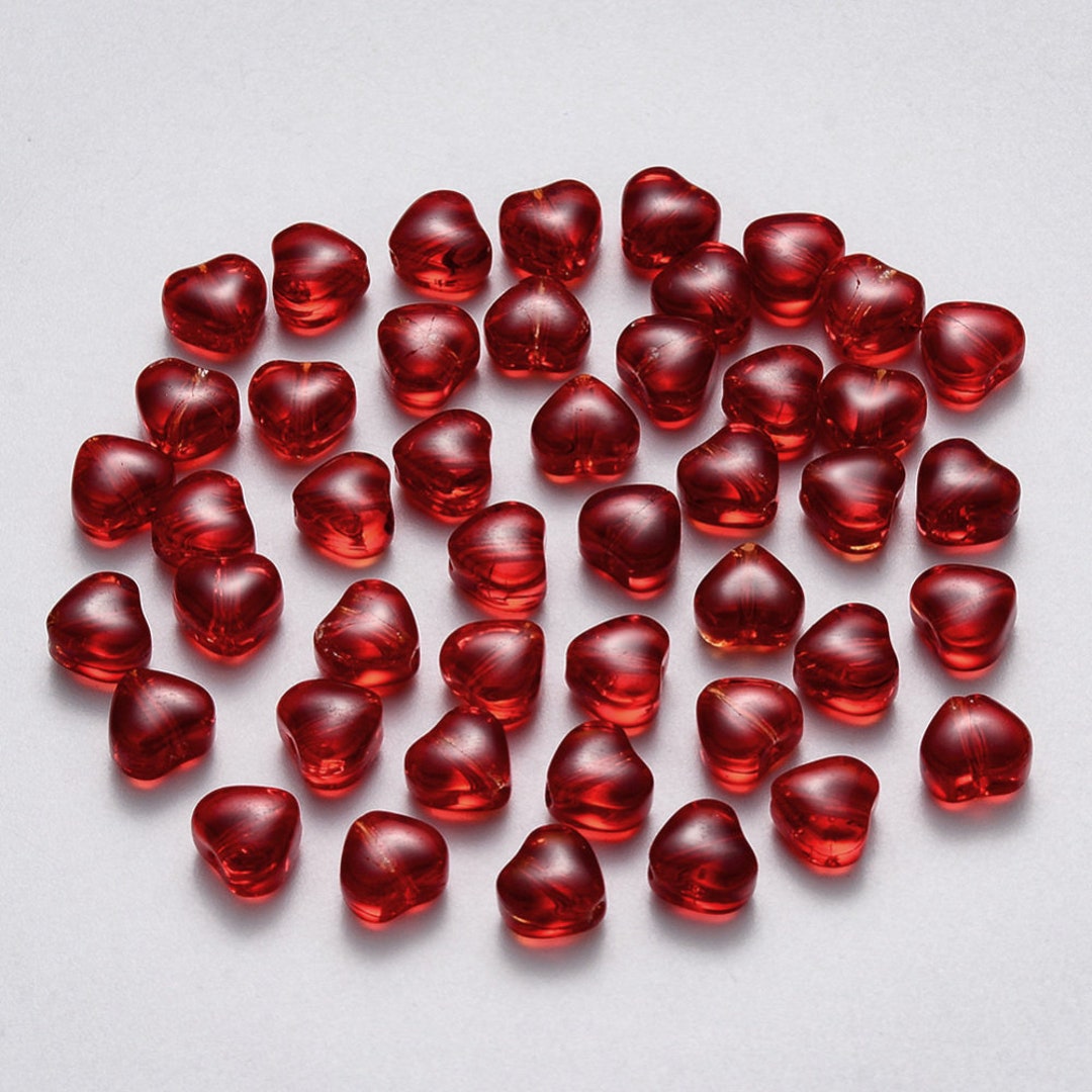 Glass Heart Beads Red Heart Beads Valentine's Jewelry Beads Red Beads