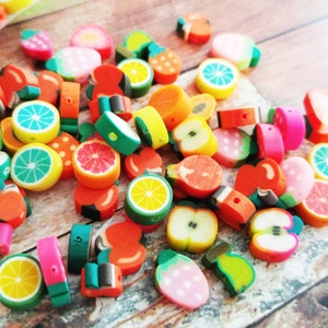 Polymer Clay Beads Assorted Beads Fruit Beads Food Beads Polymer Beads 7mm-12mm Beads 20 pieces Wholesale Beads