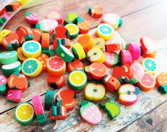 Polymer Clay Beads Assorted Beads Fruit Beads Food Beads Polymer Beads 7mm-12mm Beads 20 pieces Wholesale Beads