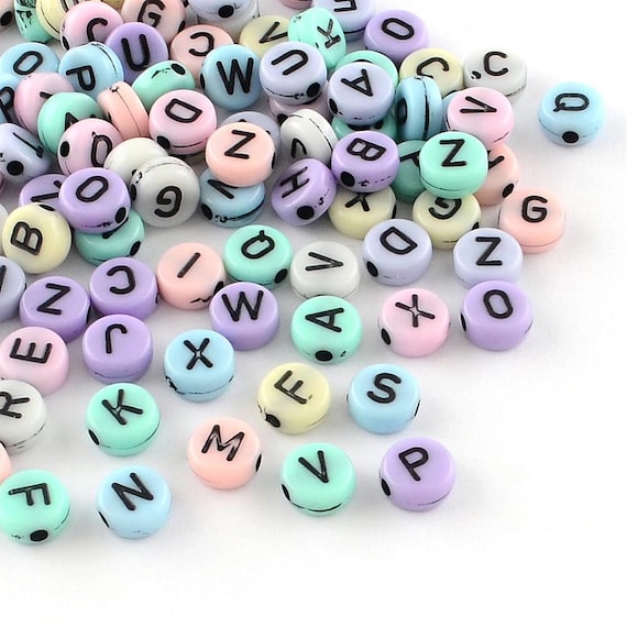 Letter Beads Alphabet Beads Assorted Beads Acrylic Beads Acrylic Letter Beads Pastel Beads Wholesale Beads Bulk Beads 50 pieces 7mm B
