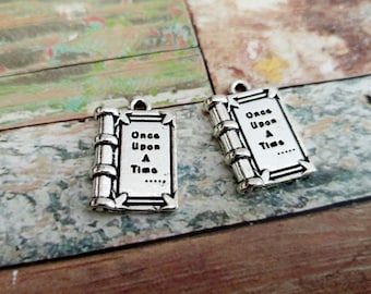 Fairy Tale Book Charms Pendants Once Upon a Time Book Pendants Antiqued Silver Fairy Tale Charms 2pcs