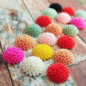 Flower Cabochons Flower Flatbacks Assorted Colors Dahlia Flower Cabochons 15mm Flat Back Flowers Resin Flowers 20 pieces