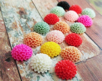 Flower Cabochons Flower Flatbacks Assorted Colors Dahlia Flower Cabochons 15mm Flat Back Flowers Resin Flowers 20 pieces