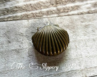Brass Locket Pendant Photo Locket Seashell Locket Ocean Pendant Bronze Locket Seashell Pendant Nautical Pendant