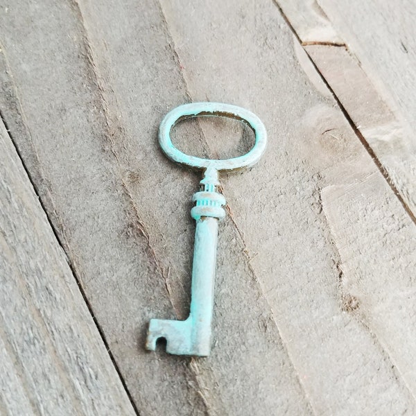 Patina Key Pendant Key Charm Antiqued Bronze Verdigris Patina Key Skeleton Key 41mm