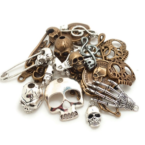 Gothic Charms Gothic Pendants Assorted Charms Set Antiqued Silver Charms  Antiqued Bronze Charms Skeleton Charms Skull Charms BULK 30pcs