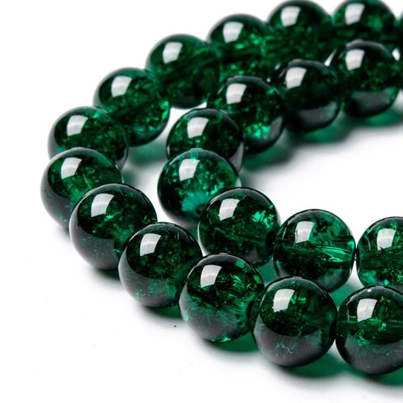 Crackle Beads Dark Green Glass Beads 8mm Glass Beads Glass Crackle Beads  Wholesale Beads 8mm Beads Veined Beads 20 Pieces 