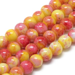 Glass Beads Pink Glass Beads Pink Yellow Beads 6mm Beads 6mm Glass Beads BULK Beads Large Lot Valentine's Beads Marble Beads 50pcs