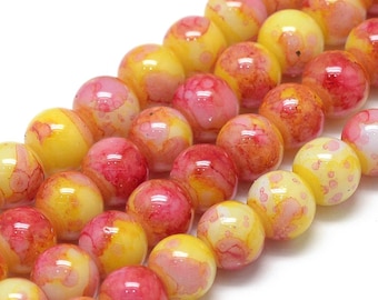 Glass Beads Pink Glass Beads Pink Yellow Beads 6mm Beads 6mm Glass Beads BULK Beads Large Lot Valentine's Beads Marble Beads 50pcs