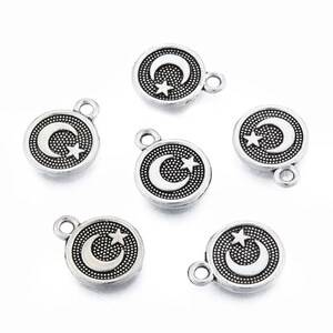 Moon Stars Charms Antiqued Silver Moon Charms Star Charms Silver Star Charms Celestial Charms Set 10pcs 14mm