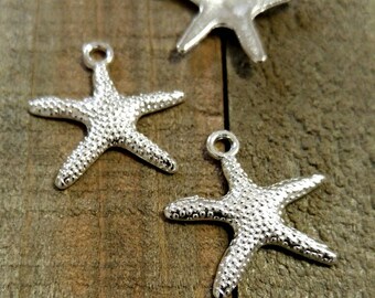 Starfish Charms Starfish Pendants Silver Starfish Charms Silver Charms Ocean Charms Nautical Charms Sea Life Charms Wholesale Charms 10pcs