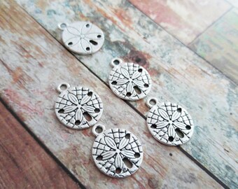 Sand Dollar Charms Sand Dollar Pendants Antiqued Silver Charms Ocean Charms Nautical Charms 10 pieces 19mm