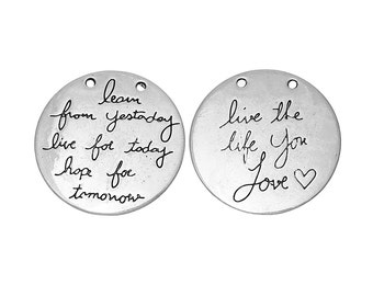 Quote Pendants Word Charms Silver Word Charms Word Pendants Quote Charms Learn From Yesterday Live For Today Large Pendant Connectors 2 pcs