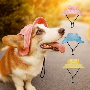 Summer Hat for Pets, Adjustable Pet Hat with Ear Holes, Summer Cap for Small and Medium Dogs, Cats, Outdoor Sun Protection Hat for Pets