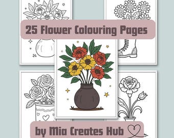 25 Flower Colouring Pages | Floral Designs, Vases (Instant Download)
