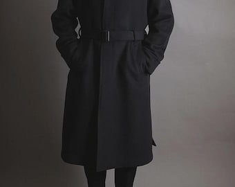 Men's Wool Melton Coat: Knee Length Peak Lapel Woolen Outfit - Etsy