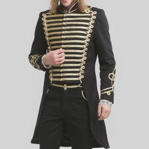 New Men Steampunk Military Gothic Coat Style Officer Hussar Jacket