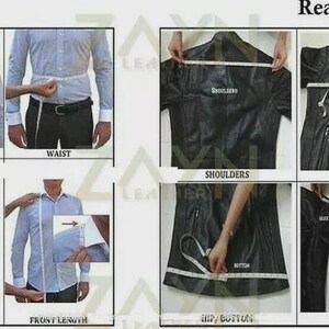 May include: Diagram illustrating how to measure the body and a ready jacket for clothing. The image shows measurements for the shoulder, chest, waist, hips/bottom, sleeves, and front length. The ready jacket measurements include shoulders, chest, waist, sleeves, and jacket length.