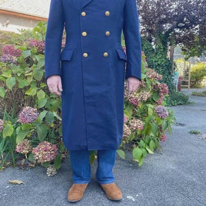 Men&#39;s Vintage 1970s Blue Wool Coat Large Coat