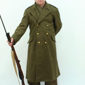 WW2 British Army Overcoat,1940 Pattern Dismounted Wool Greatcoat for Men, Army wool Overcoat