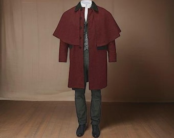 Men's Burgundy Wool Inverness Cape - Formal, Casual, Halloween